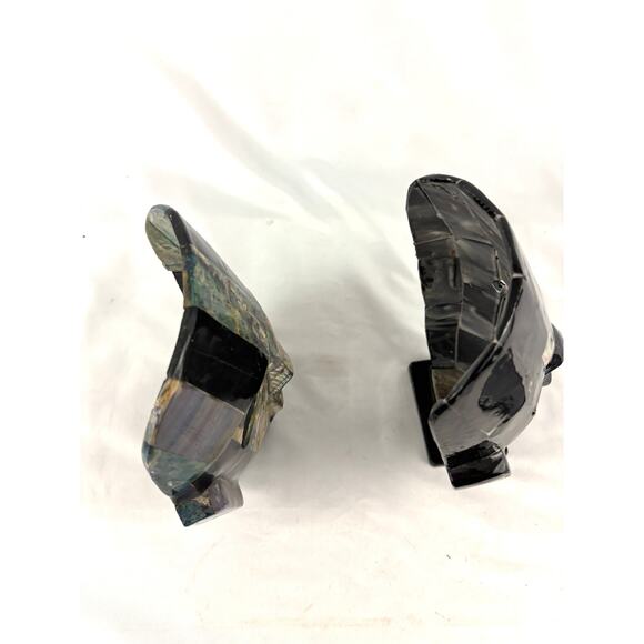 Vintage Pair Mexican Shell + Stone Mosaic Mask Folk Art Aztec Style Tessellated - Picture 9 of 14